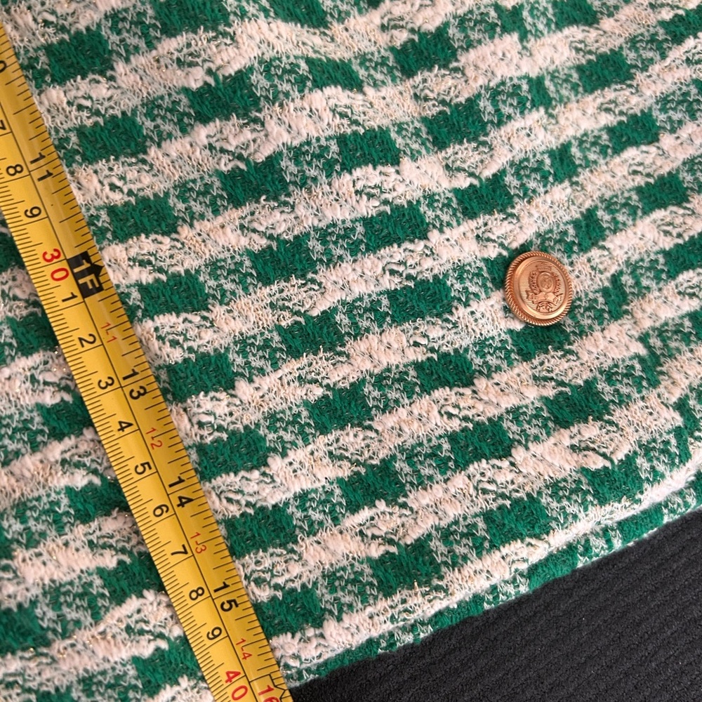 AQUA Green Tweed 2 piece suit Gold Button Preppy Sheath Size XL - Picture 6 of 13